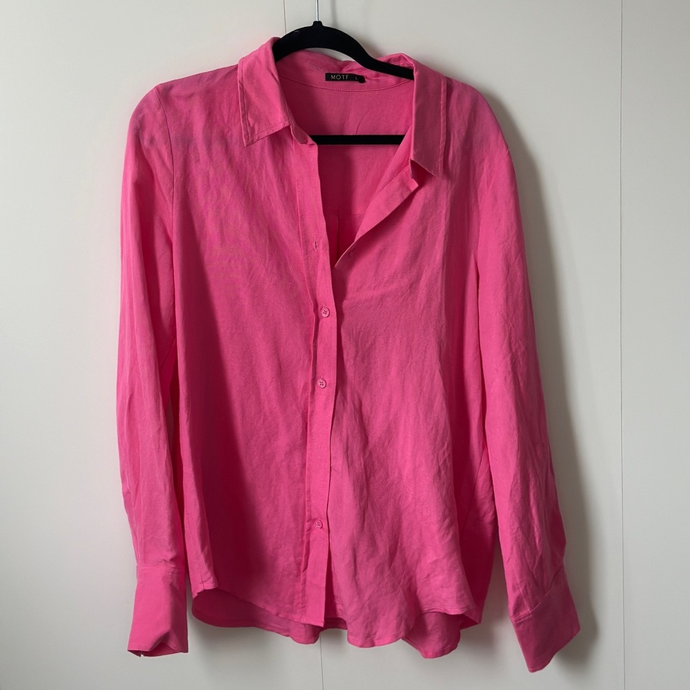 Pink Linen Button-Up Blouse